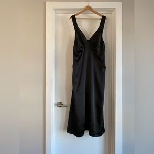 Silk Vneck Ruched Slip Black Dress